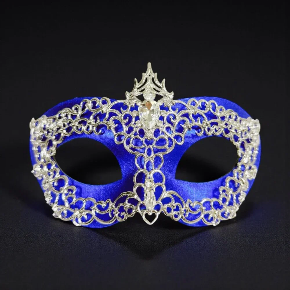 2 in 1 blue mask, Masquerade party wedding, silver masquerade mask, Party mask
